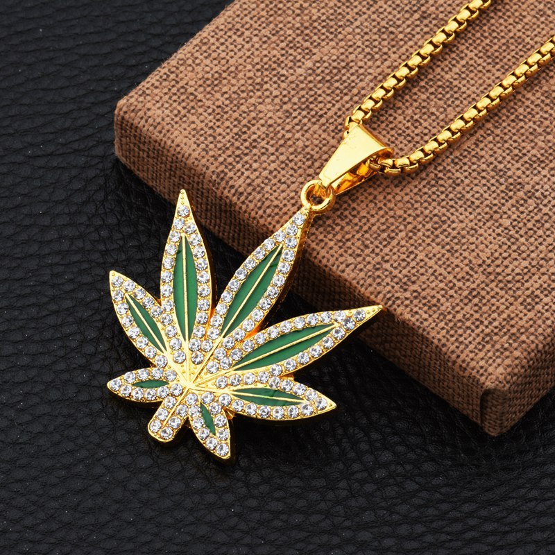 Dry Herb Vaping Accessories - Rhinestone chwastów naszyjnik mężczyźni liść klonu