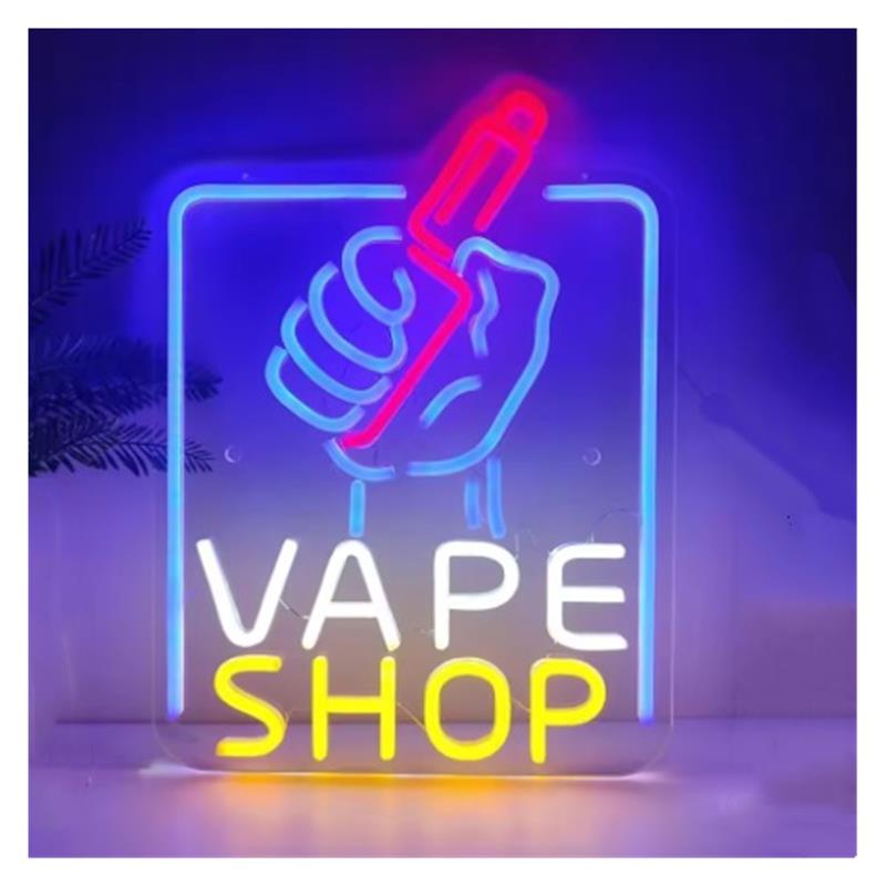 Vaping Store - Neonowy szyld Vape Shop, ręka trzymająca