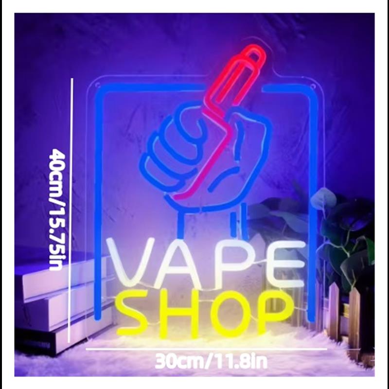 Neonowy szyld Vape Shop, ręka  – Vaping Store recenzja i cena