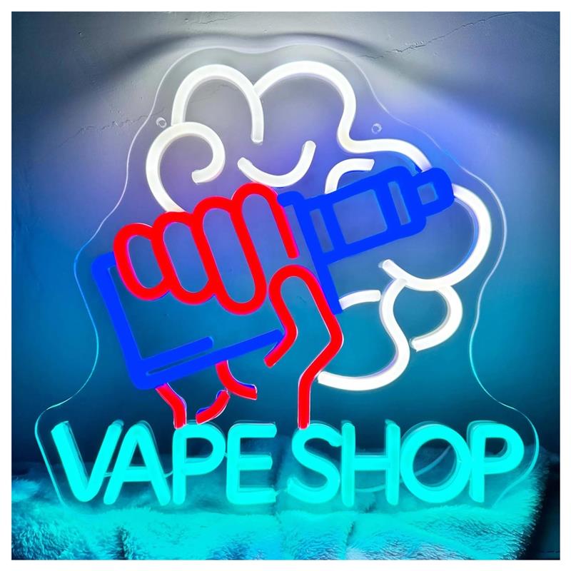 Neonowy szyld Vape Shop, ręka  – Vaping Store recenzja i cena